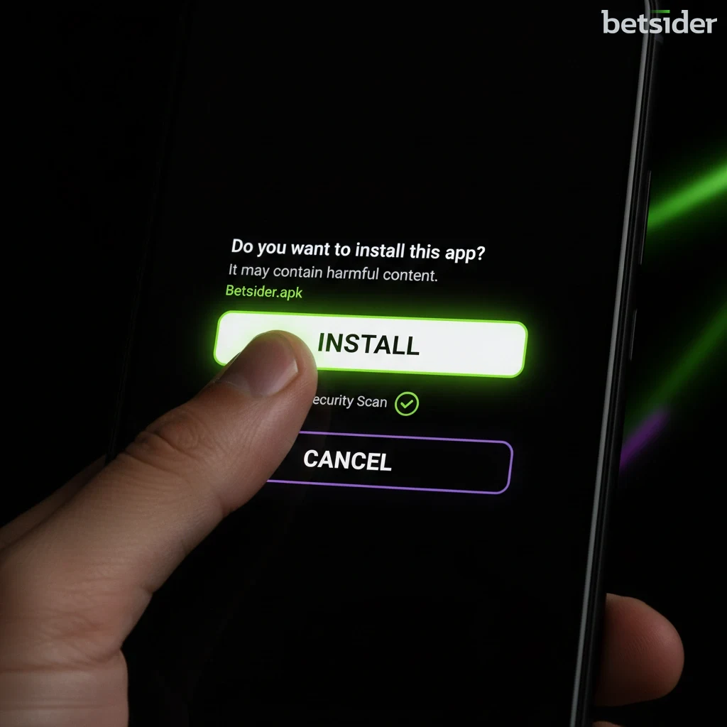 Schermata di installazione del file APK di Betsider su uno smartphone Android.