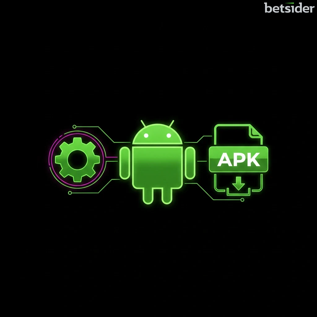 Simboli del sistema Android, di un file APK e di un ingranaggio per le impostazioni, a rappresentare il processo di installazione.