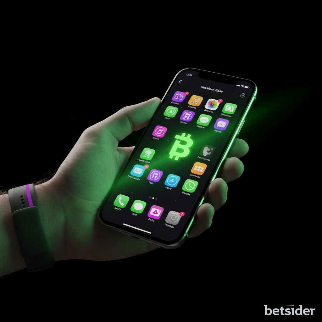 iPhone che mostra la app Betsider per iOS con la schermata di gioco mobile.