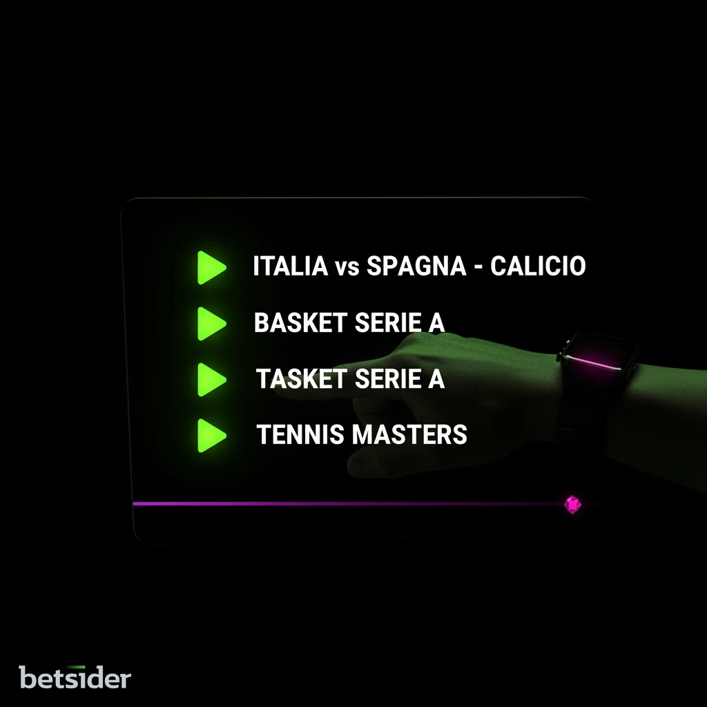 Player video Betsider con partita in diretta e quote live affiancate sullo stesso schermo.