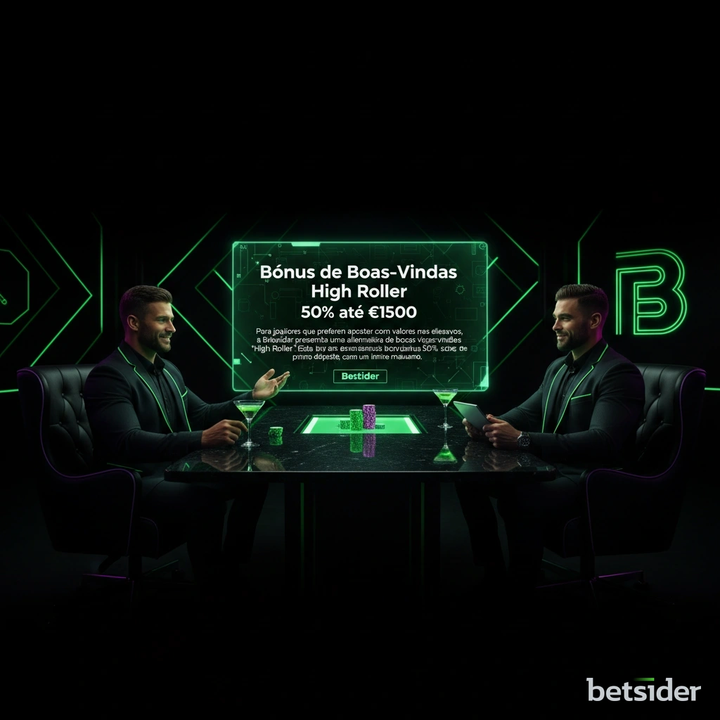 Gráfico promocional do bónus High Roller da Betsider de 50% até 1500€ para grandes apostadores.